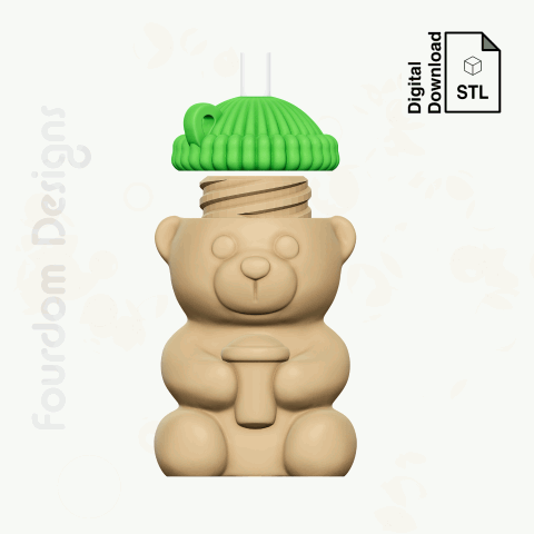 Coffee Bear with Removable Screw Top Pill Box STL File for 3D Printing - Digital Download