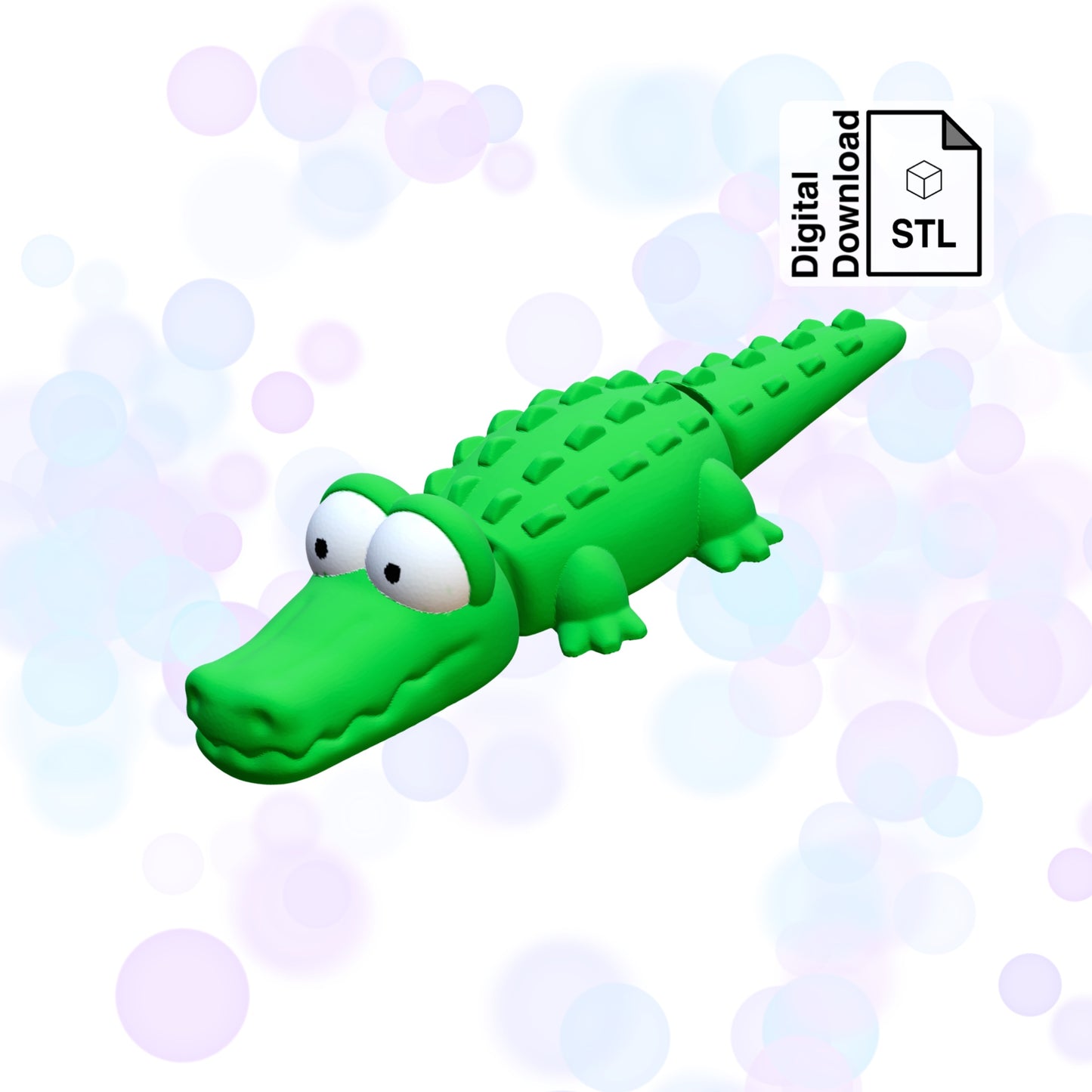 Alligator STL File for 3D Printing Flexi Print In Place Articulating Wiggle Pet - Digital Download