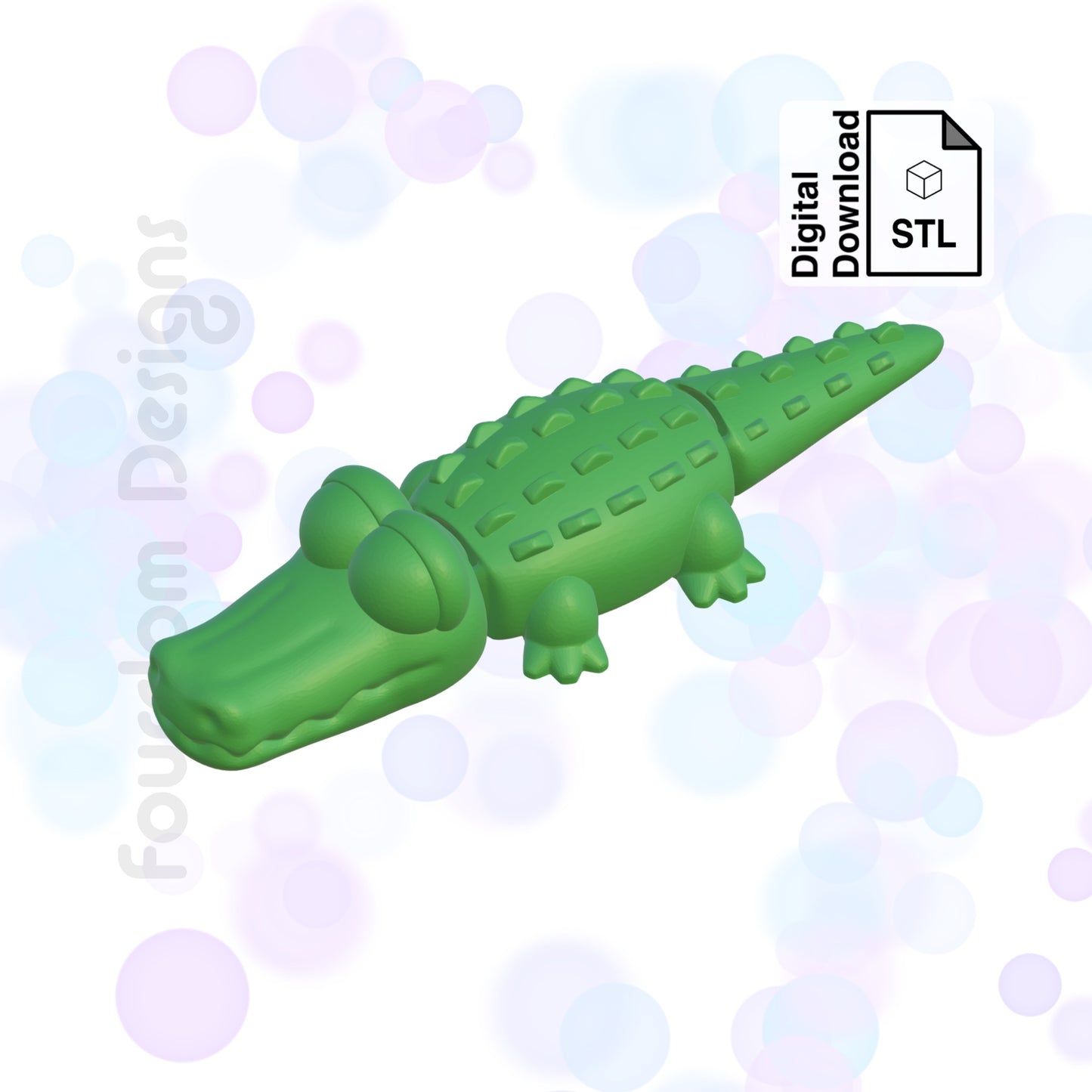 Alligator STL File for 3D Printing Flexi Print In Place Articulating Wiggle Pet - Digital Download