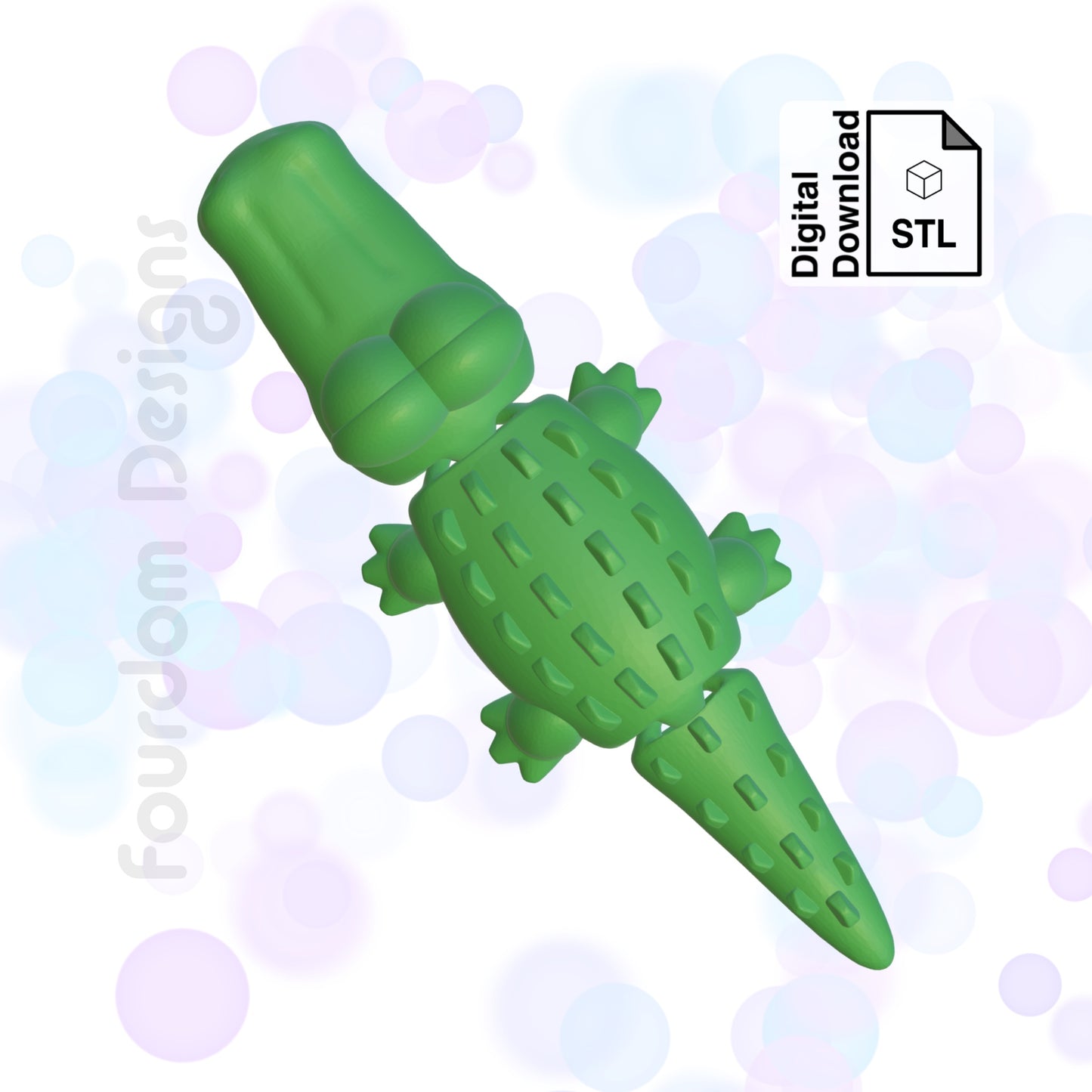 Alligator STL File for 3D Printing Flexi Print In Place Articulating Wiggle Pet - Digital Download