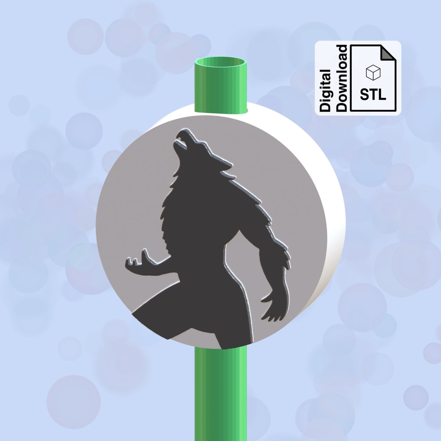 Werewolf Halloween Straw Topper STL File for 3D Printing - Digital Download