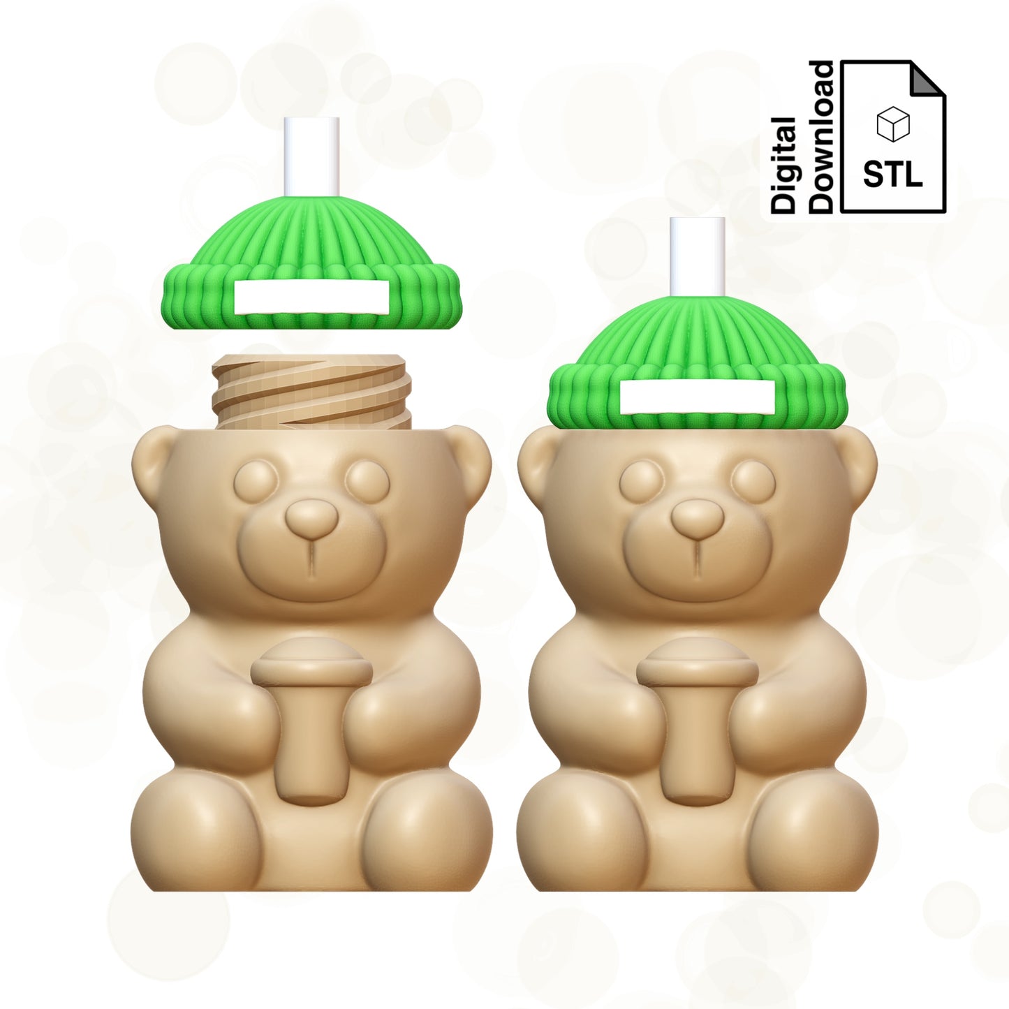 Coffee Bear with Removable Screw Top Pill Box STL File for 3D Printing - Digital Download