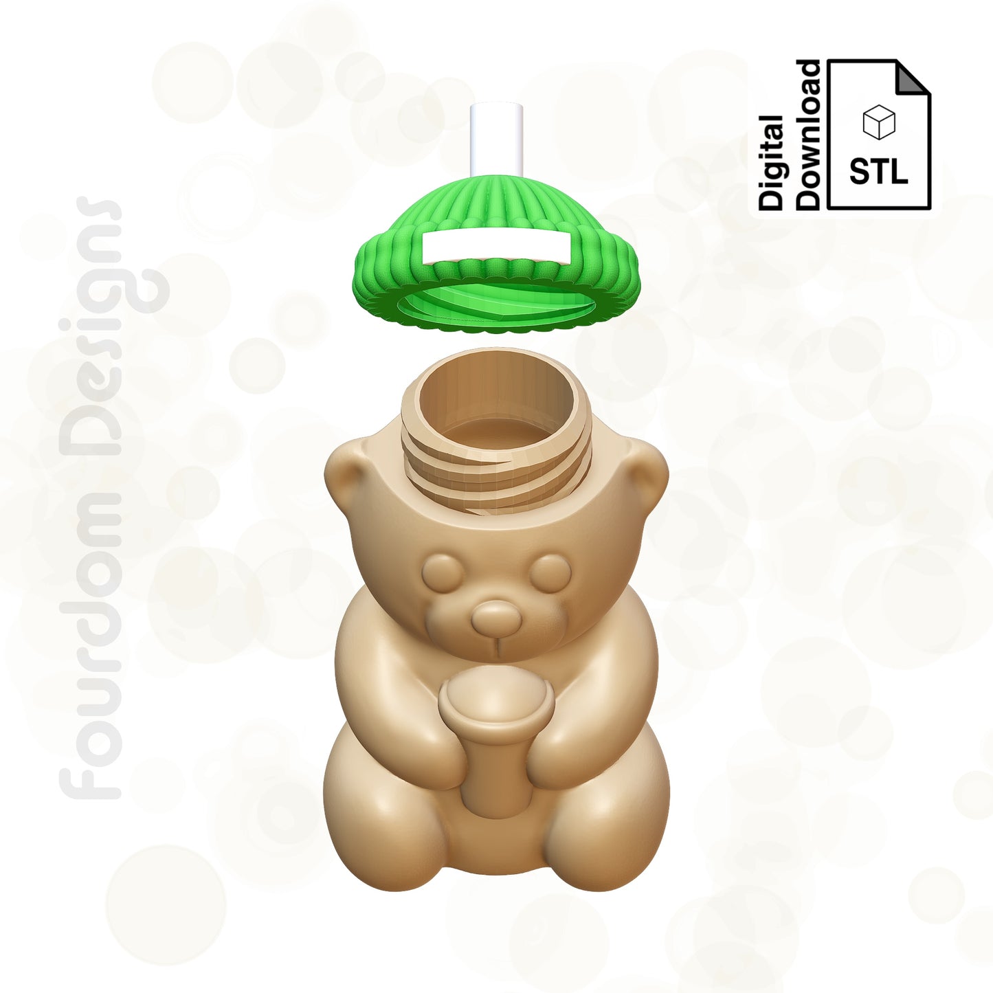 Coffee Bear with Removable Screw Top Pill Box STL File for 3D Printing - Digital Download