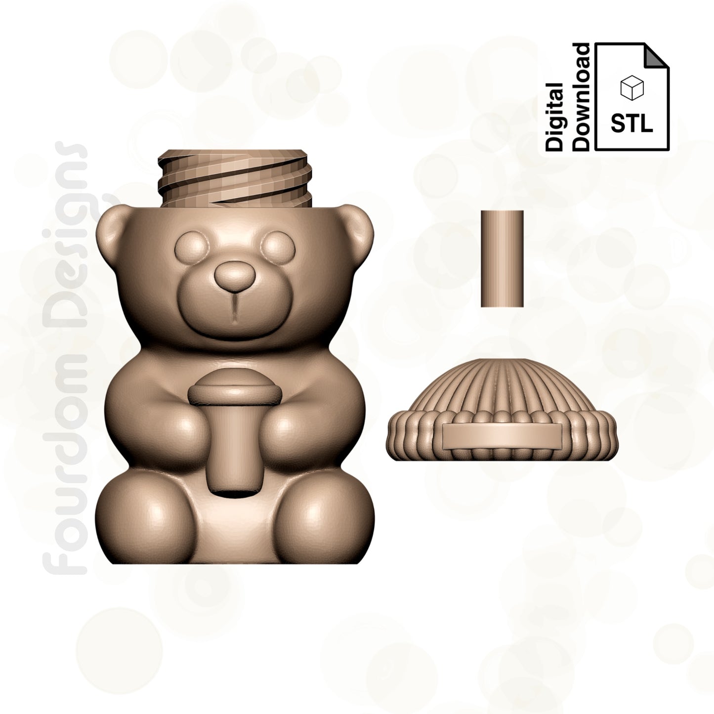 Coffee Bear with Removable Screw Top Pill Box STL File for 3D Printing - Digital Download