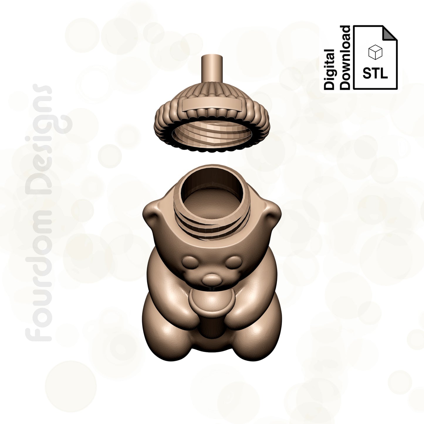 Coffee Bear with Removable Screw Top Pill Box STL File for 3D Printing - Digital Download