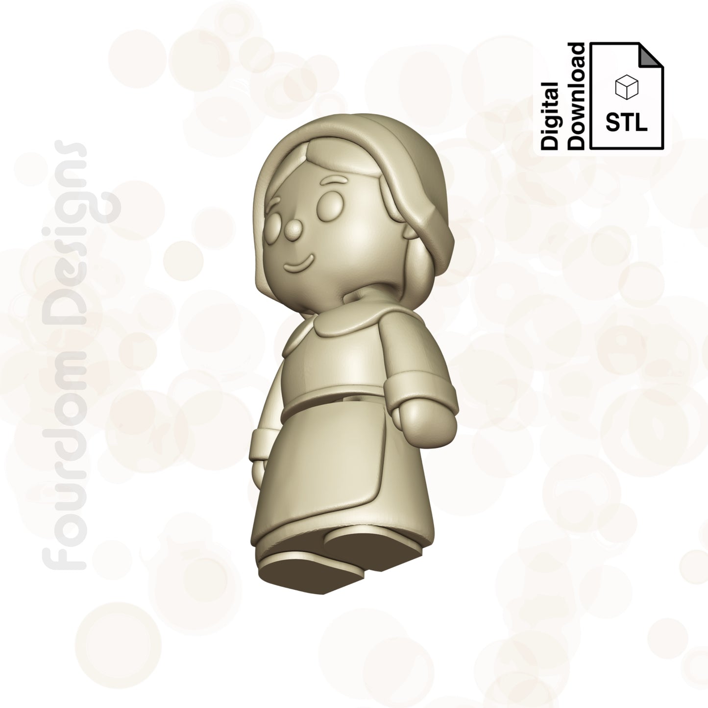 Pilgrim Girl STL File for 3D Printing 3MF File Flexi Print In Place Articulating Wigglet - Digital Download