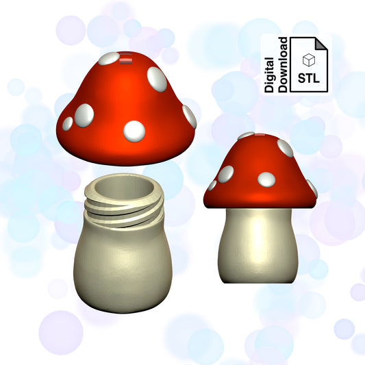 Mushroom Keychain with Removable Screw Top Pill Box Hex STL File for 3D Printing - Digital Download