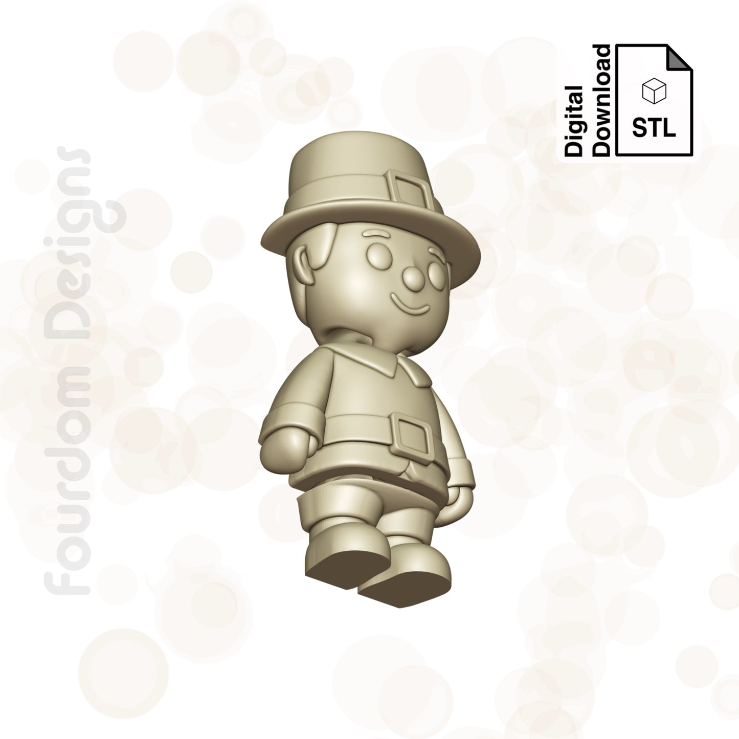 Pilgrim Boy STL File for 3D Printing 3MF File Flexi Print In Place Articulating Wigglet - Digital Download