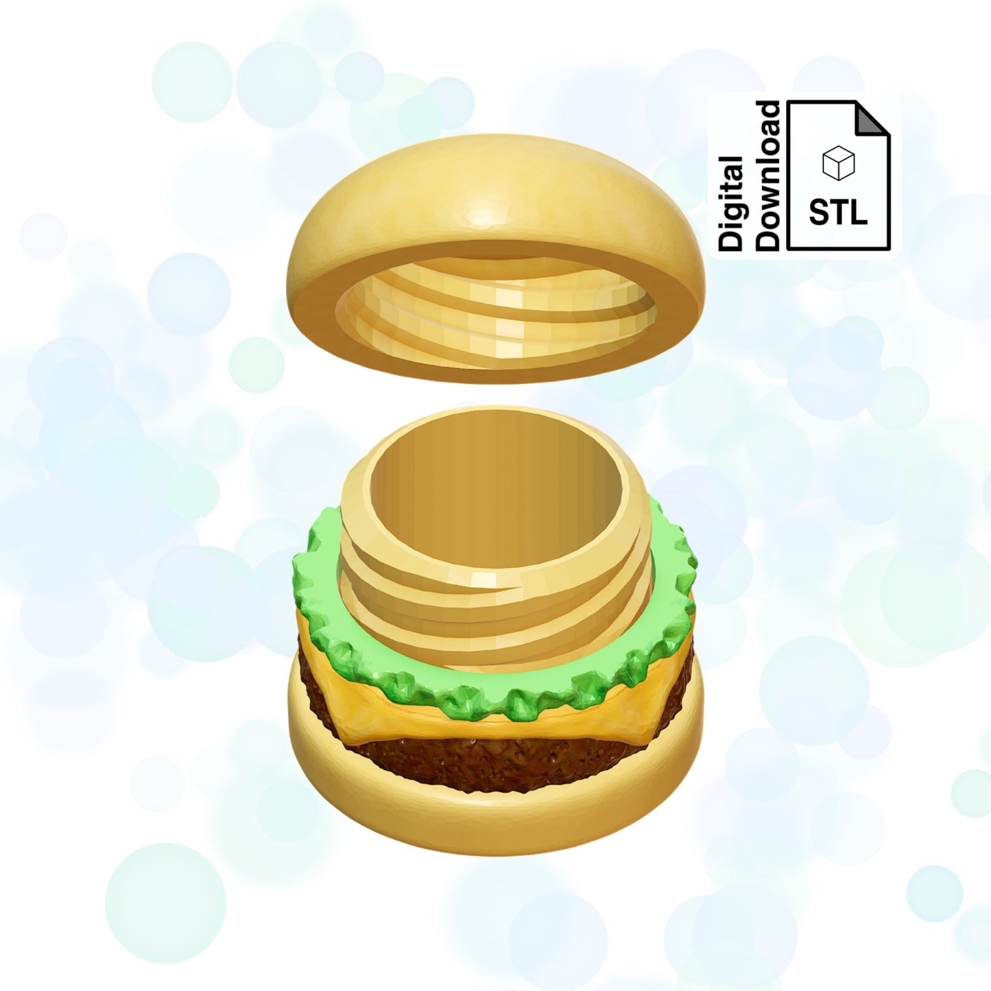 Hamburger Keychain with Removable Screw Top Pill Box Hex STL File for 3D Printing - Digital Download