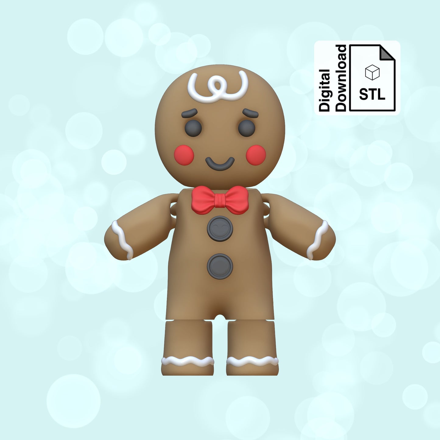 Gingerbread Man Flexi STL File for 3D Printing Flexi Print In Place Articulating Wiggle Pet - Digital Download