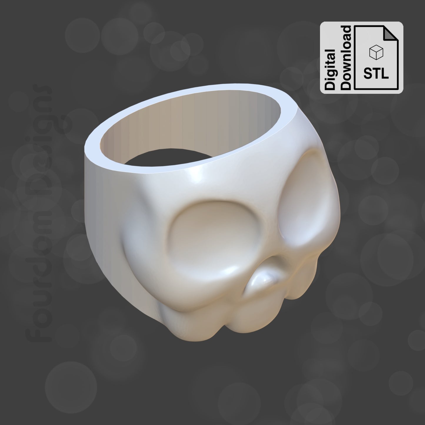 Skull Ring STL File for 3D Printing - Digital Download