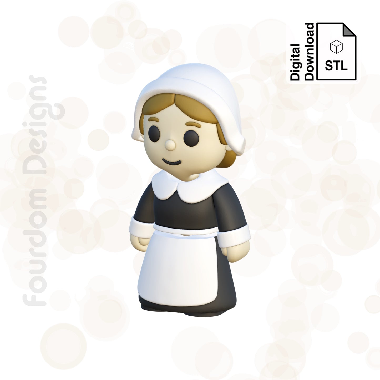 Pilgrim Girl STL File for 3D Printing 3MF File Flexi Print In Place Articulating Wigglet - Digital Download