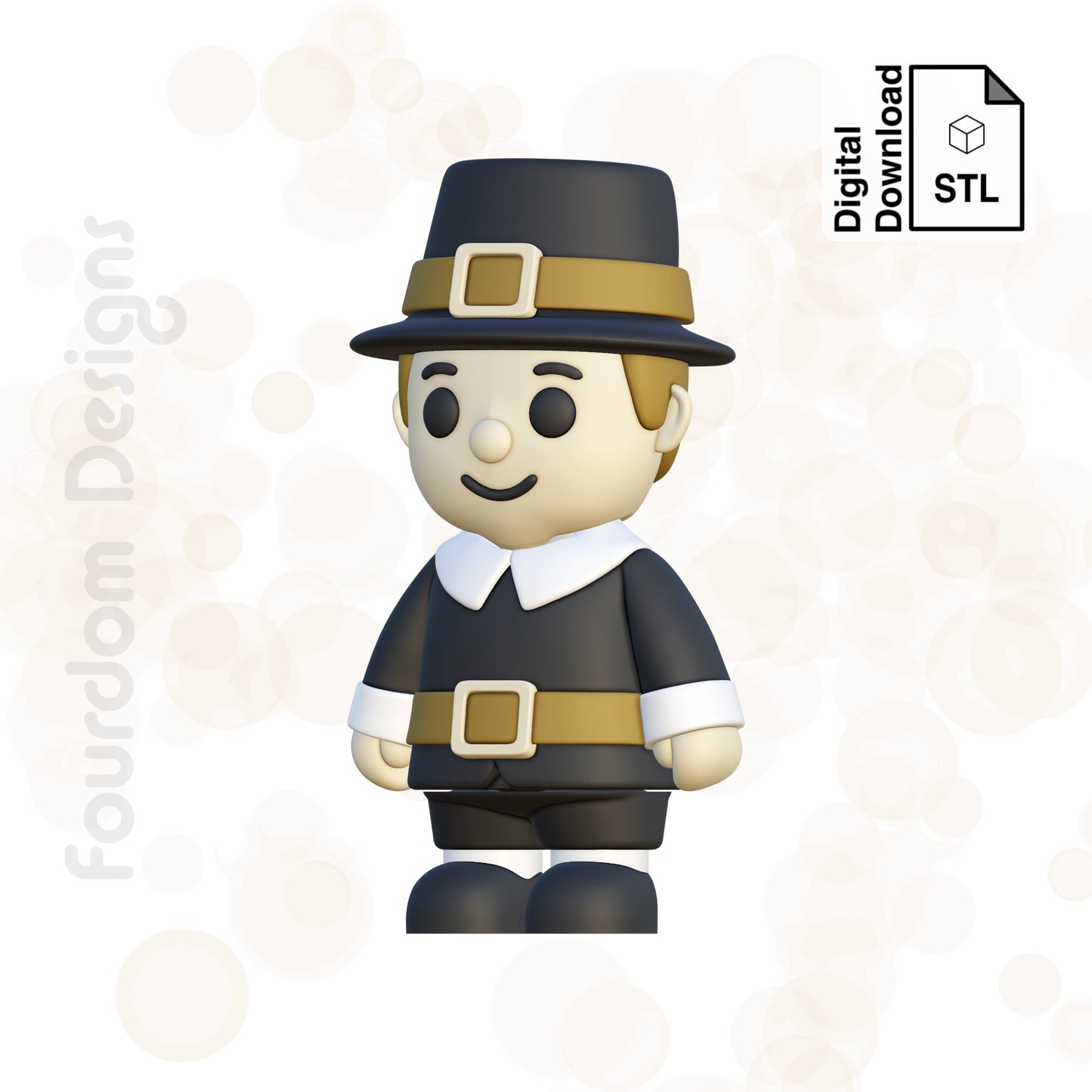 Pilgrim Boy STL File for 3D Printing 3MF File Flexi Print In Place Articulating Wigglet - Digital Download