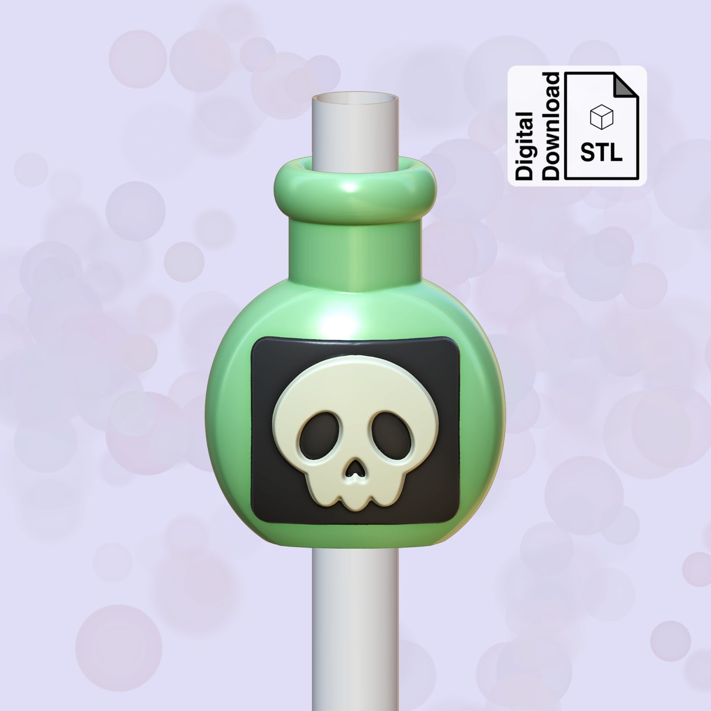 Poison Bottle Straw Topper STL File for 3D Printing - Digital Download