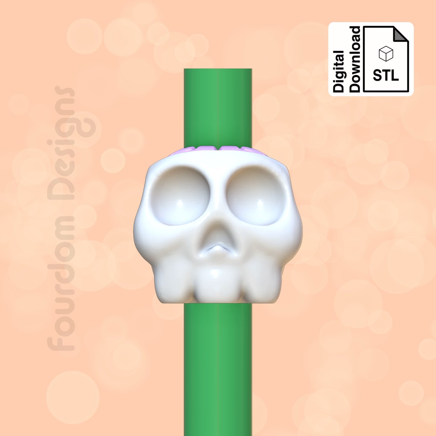 Skull and Brain Straw Topper STL File for 3D Printing - Digital Download