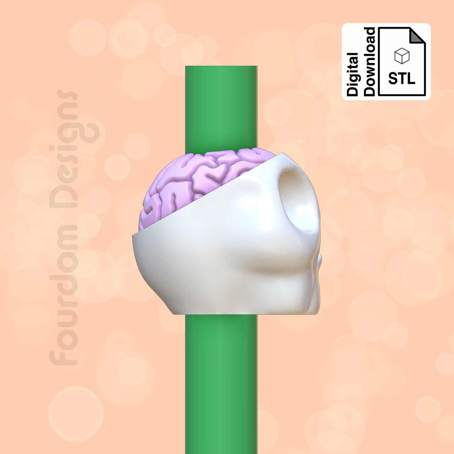 Skull and Brain Straw Topper STL File for 3D Printing - Digital Download