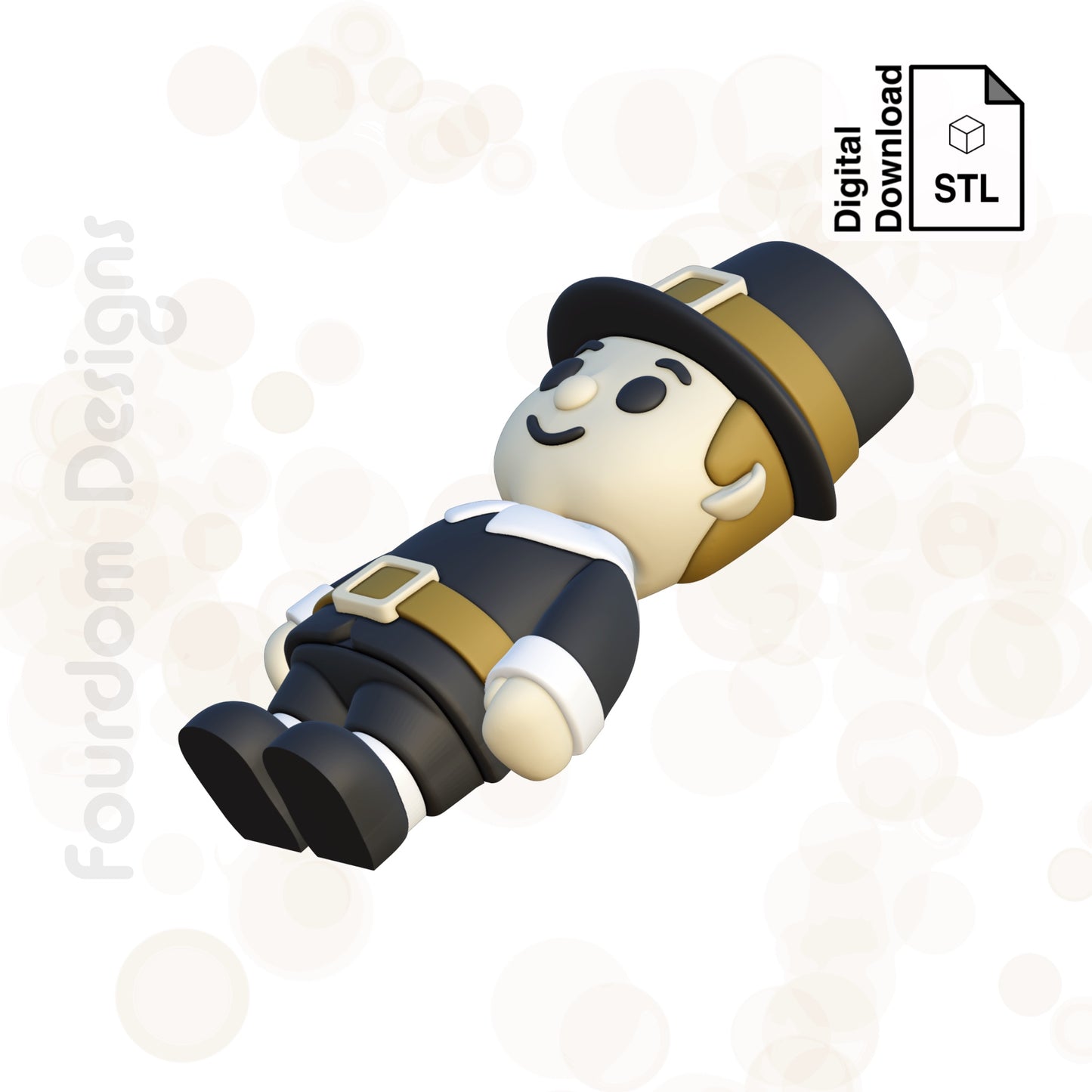 Pilgrim Boy STL File for 3D Printing 3MF File Flexi Print In Place Articulating Wigglet - Digital Download