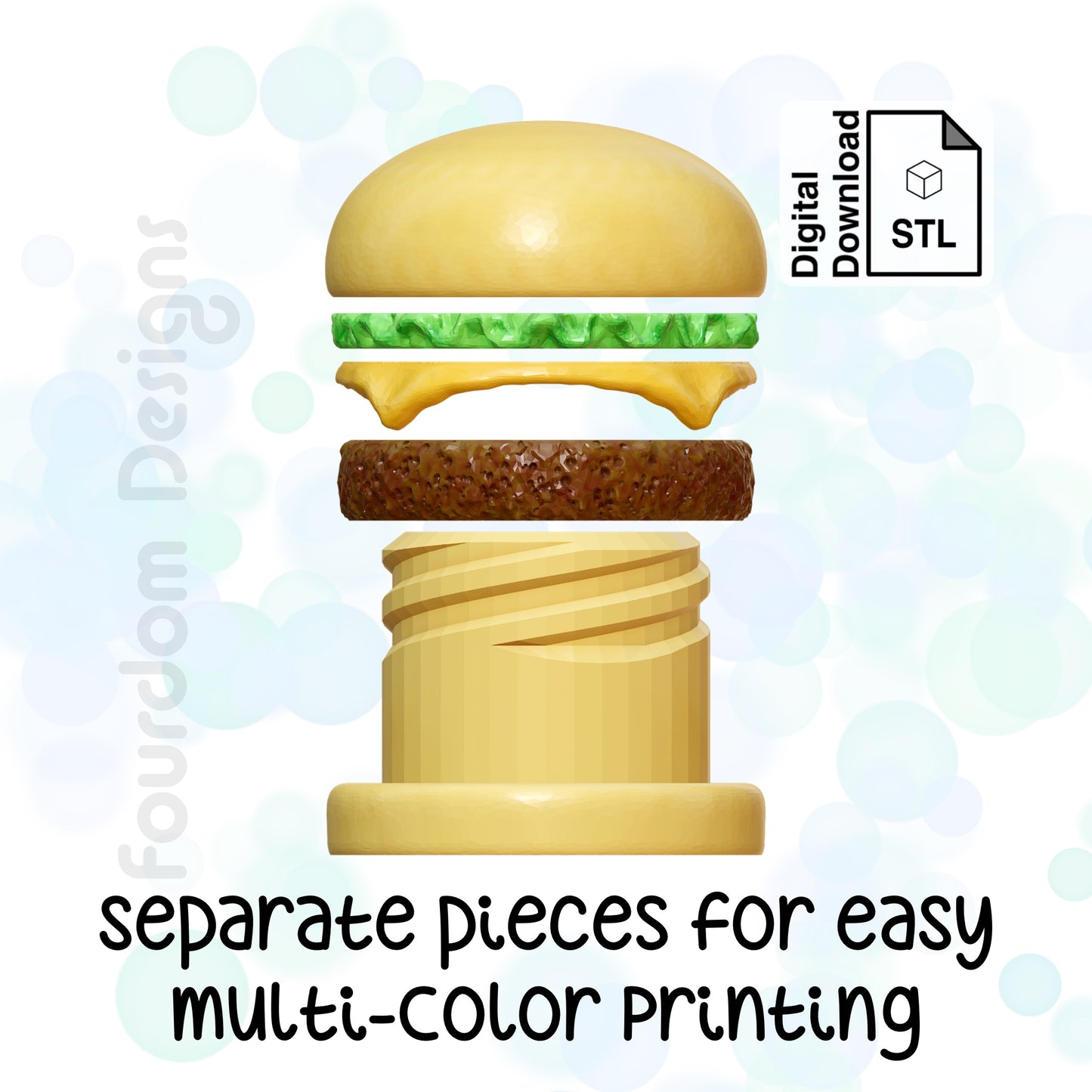 Hamburger Keychain with Removable Screw Top Pill Box Hex STL File for 3D Printing - Digital Download