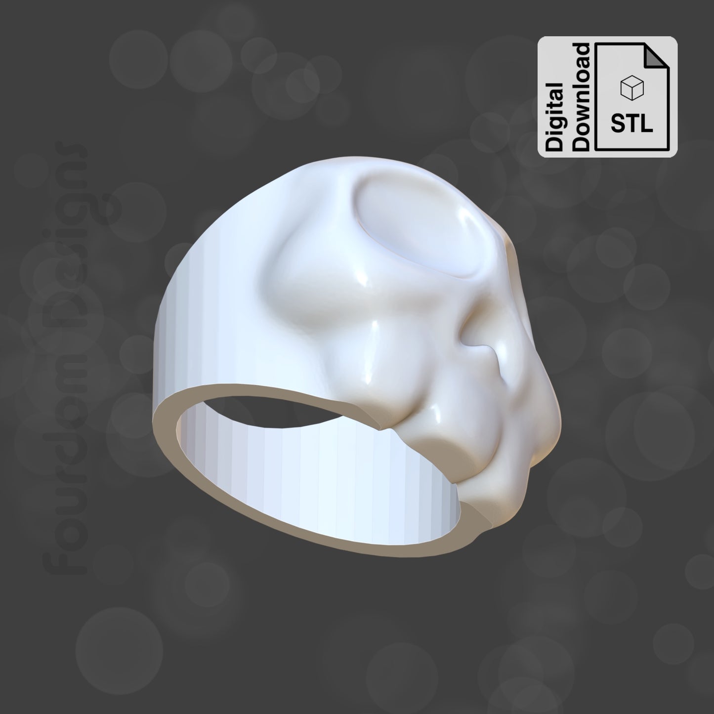 Skull Ring STL File for 3D Printing - Digital Download