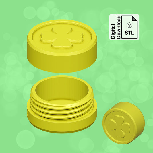 Gold Coin Keychain with Removable Screw Top Pill Box Hex STL File for 3D Printing - Digital Download