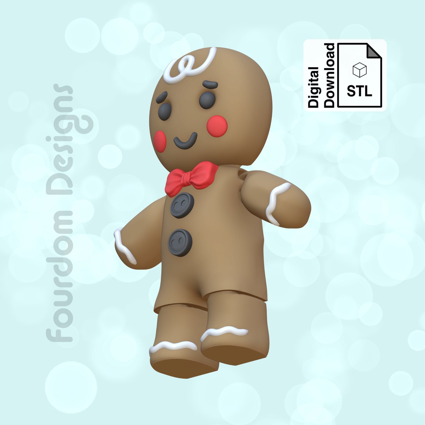 Gingerbread Man Flexi STL File for 3D Printing Flexi Print In Place Articulating Wiggle Pet - Digital Download