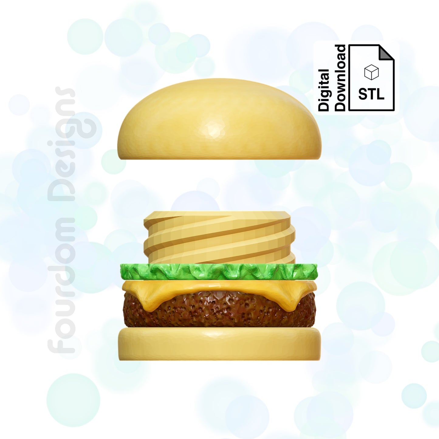 Hamburger Keychain with Removable Screw Top Pill Box Hex STL File for 3D Printing - Digital Download