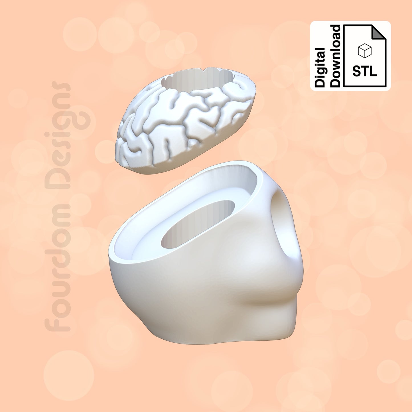 Skull and Brain Straw Topper STL File for 3D Printing - Digital Download