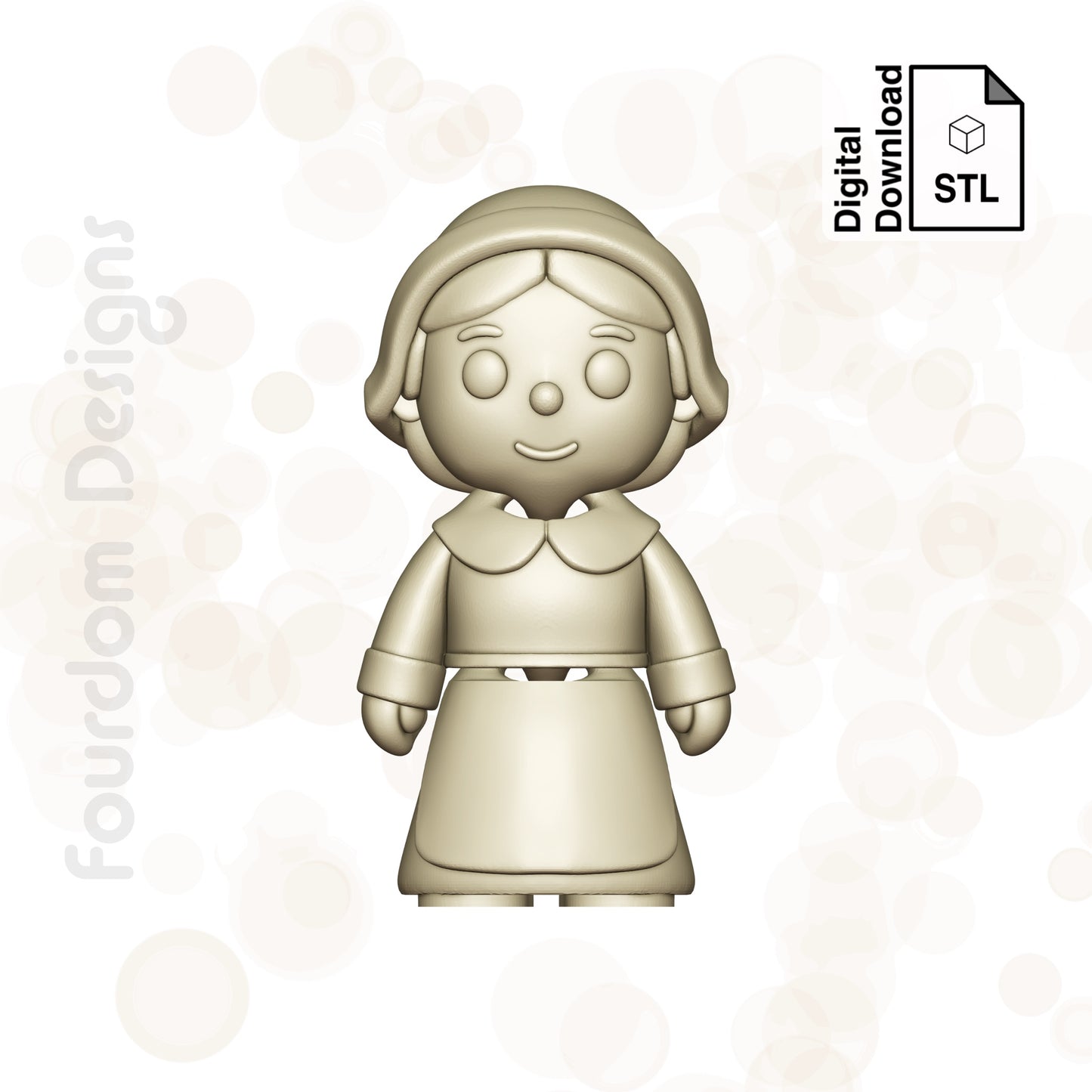 Pilgrim Girl STL File for 3D Printing 3MF File Flexi Print In Place Articulating Wigglet - Digital Download