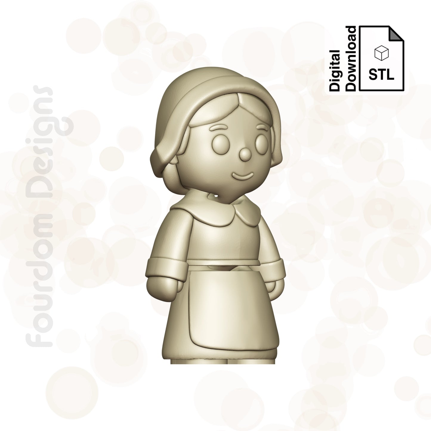 Pilgrim Girl STL File for 3D Printing 3MF File Flexi Print In Place Articulating Wigglet - Digital Download