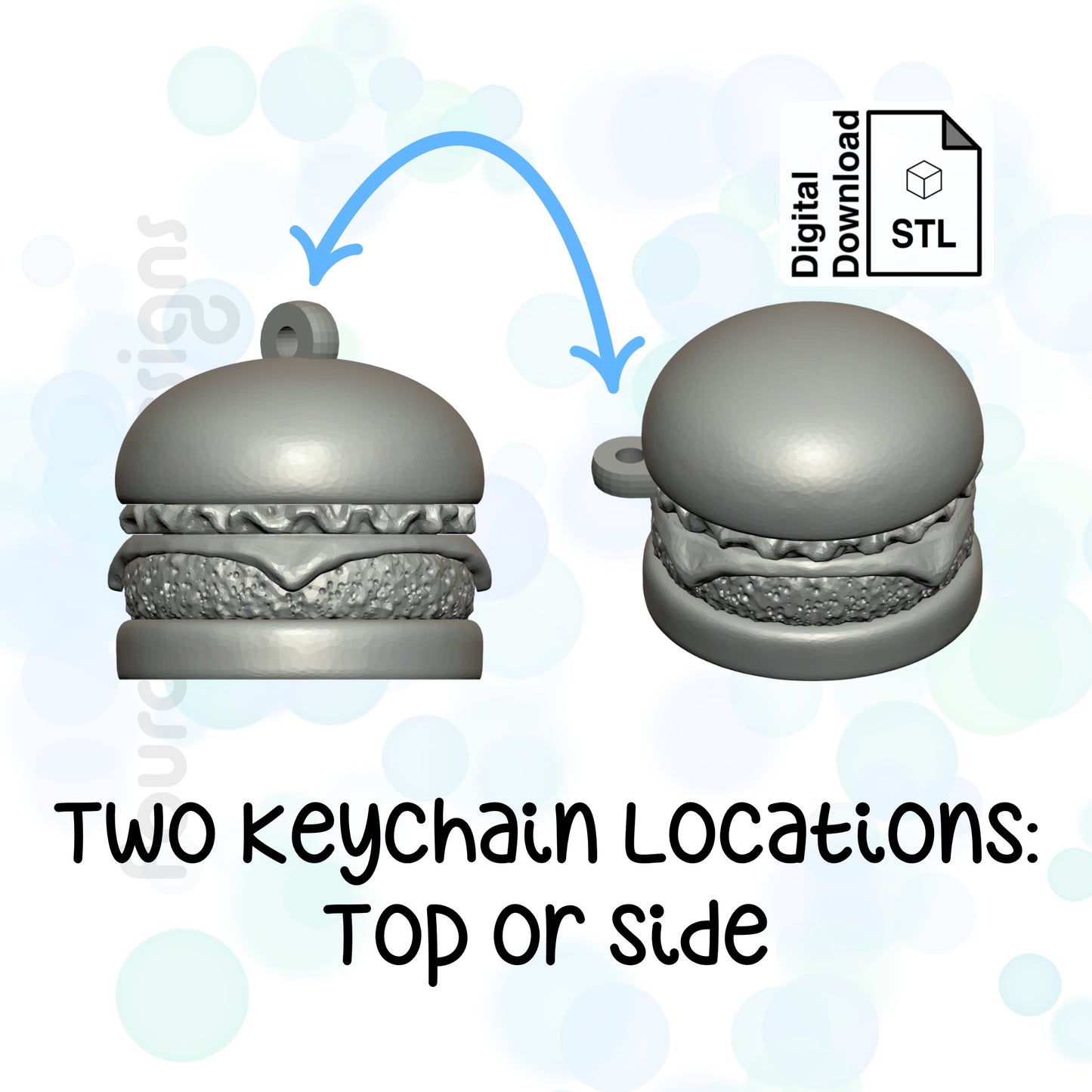 Hamburger Keychain with Removable Screw Top Pill Box Hex STL File for 3D Printing - Digital Download