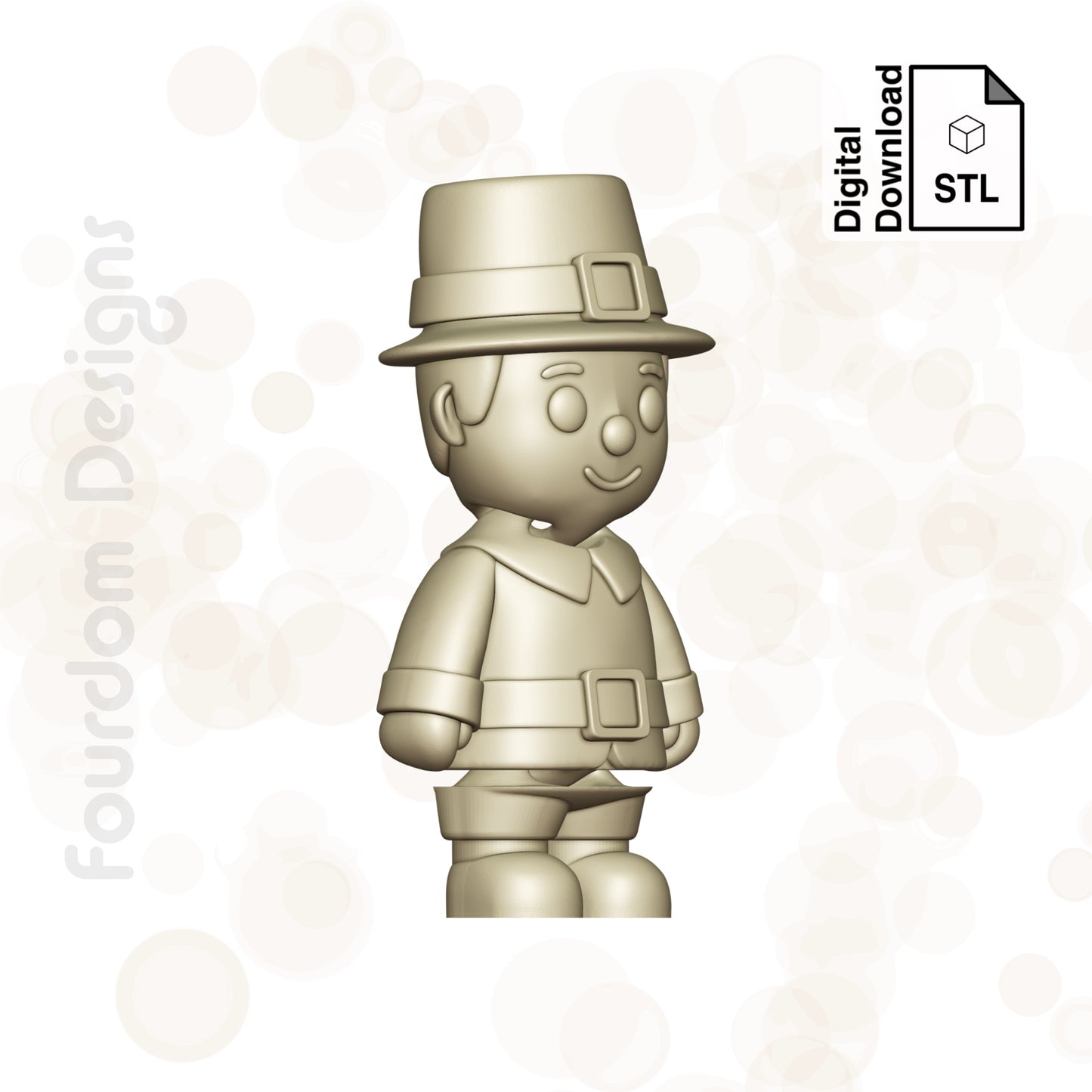 Pilgrim Boy STL File for 3D Printing 3MF File Flexi Print In Place Articulating Wigglet - Digital Download