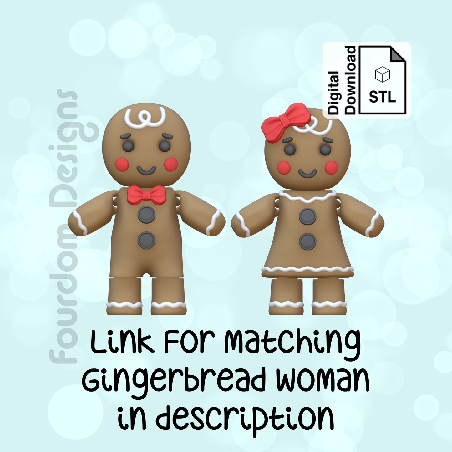 Gingerbread Man Flexi STL File for 3D Printing Flexi Print In Place Articulating Wiggle Pet - Digital Download