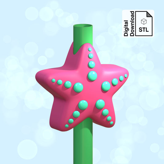 Starfish Straw Topper STL File for 3D Printing 3MF - Digital Download