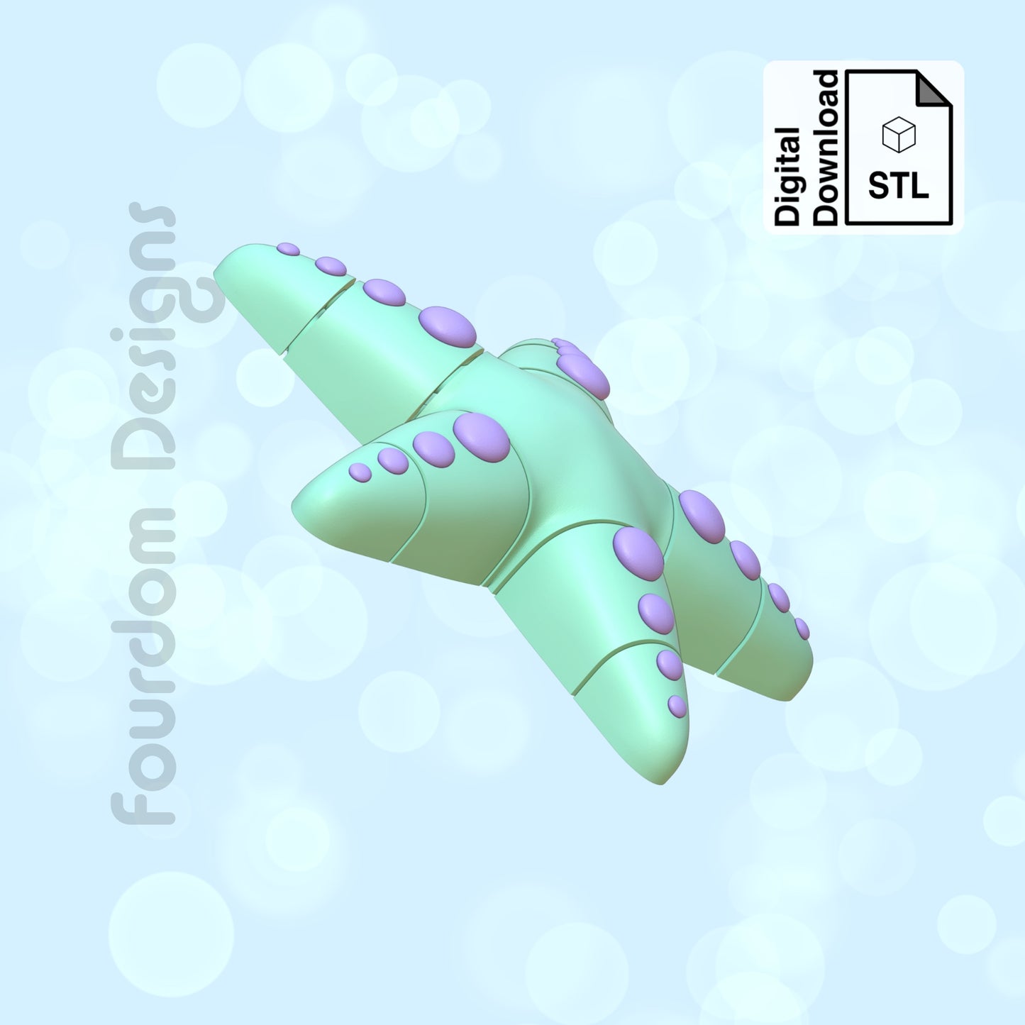 Starfish Flexi STL File for 3D Printing 3MF Flexi Print In Place Articulating Wiggle Pet - Digital Download