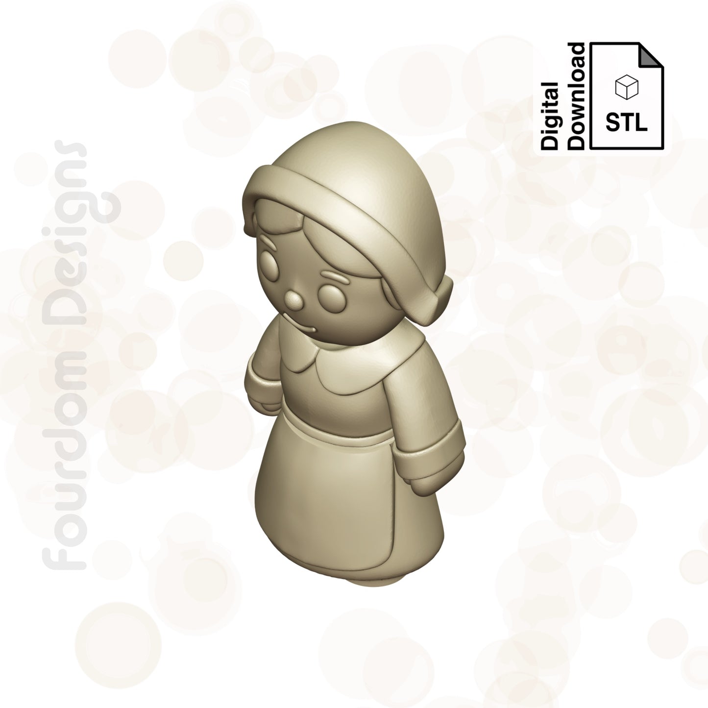 Pilgrim Girl STL File for 3D Printing 3MF File Flexi Print In Place Articulating Wigglet - Digital Download
