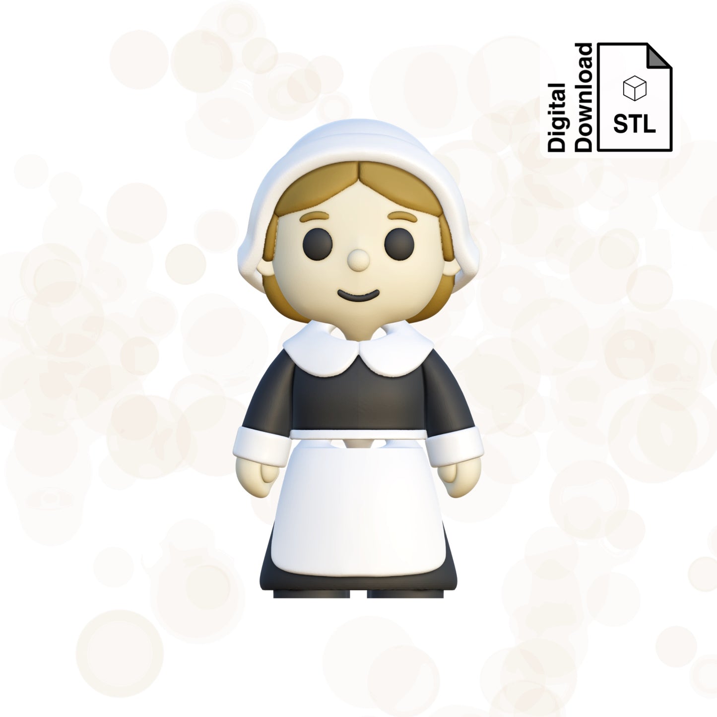 Pilgrim Girl STL File for 3D Printing 3MF File Flexi Print In Place Articulating Wigglet - Digital Download