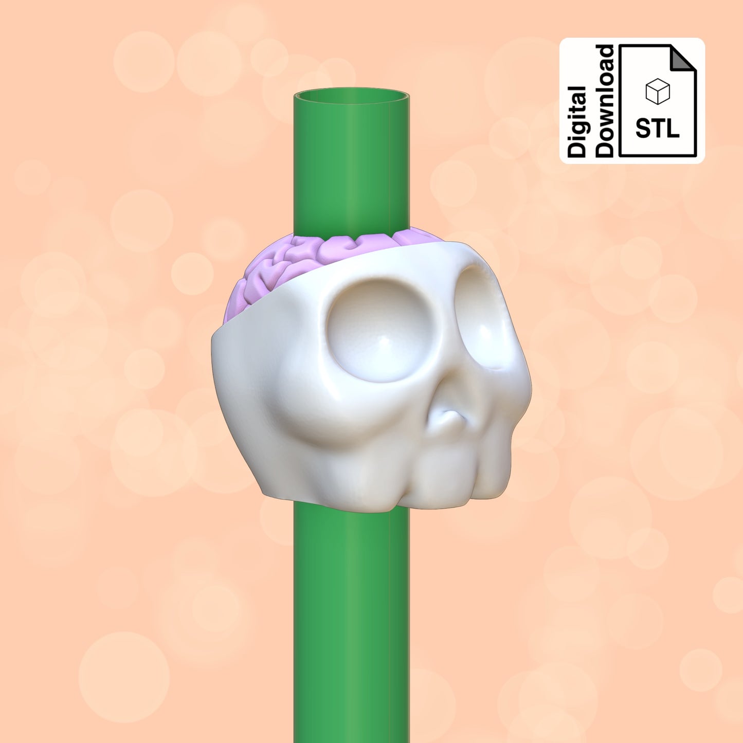 Skull and Brain Straw Topper STL File for 3D Printing - Digital Download
