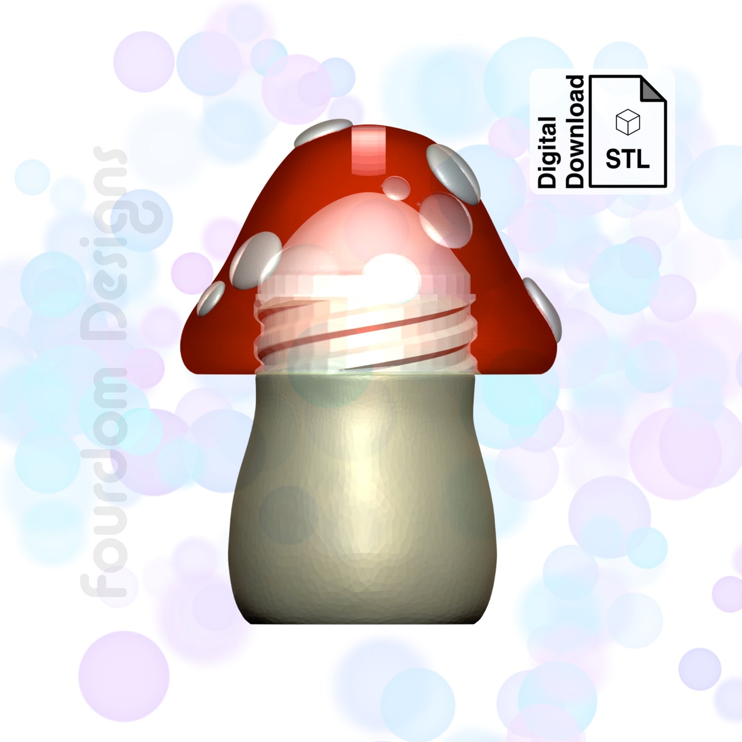 Mushroom Keychain with Removable Screw Top Pill Box Hex STL File for 3D Printing - Digital Download