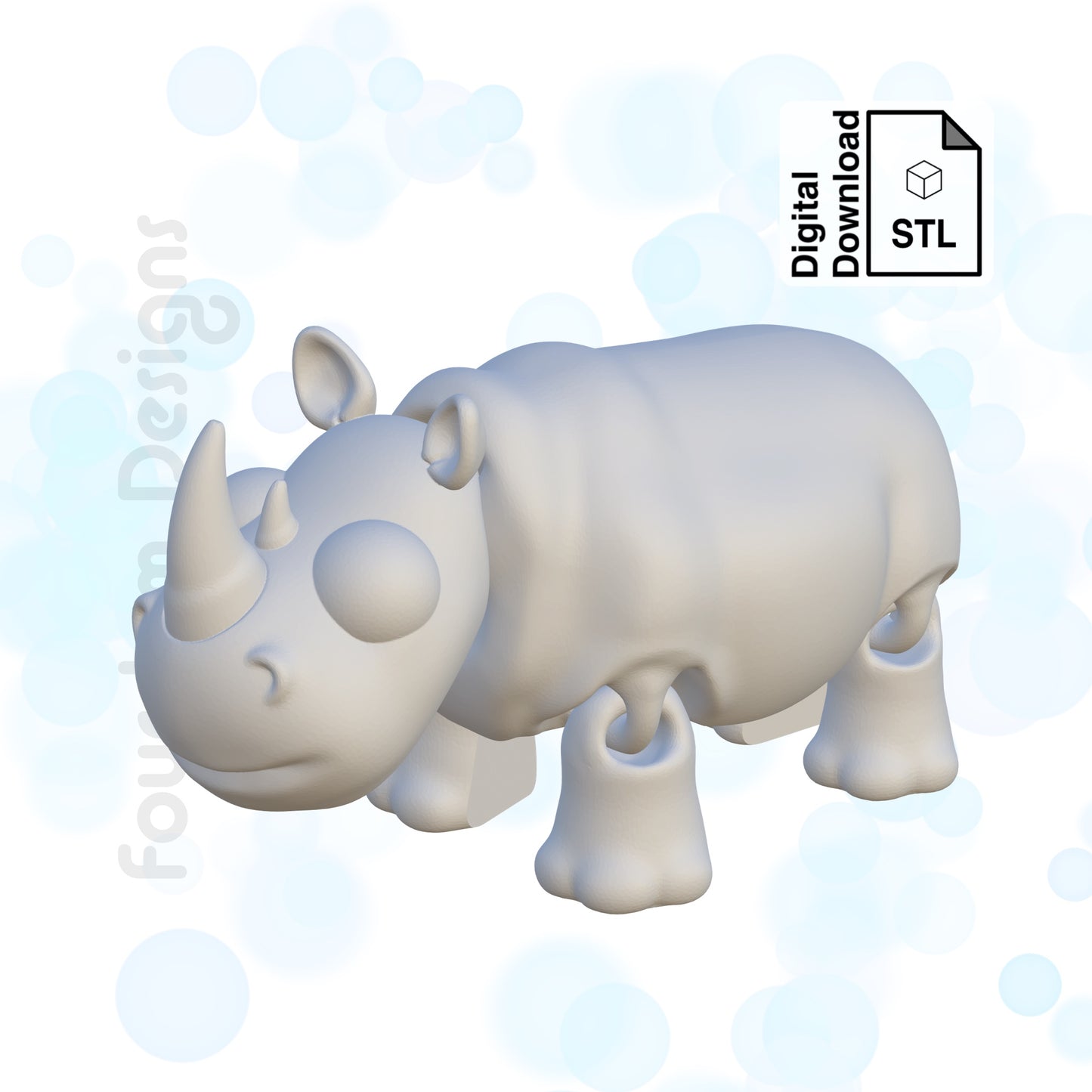 Rhinoceros STL File for 3D Printing Flexi Print In Place Articulating Wiggle Pet - Digital Download