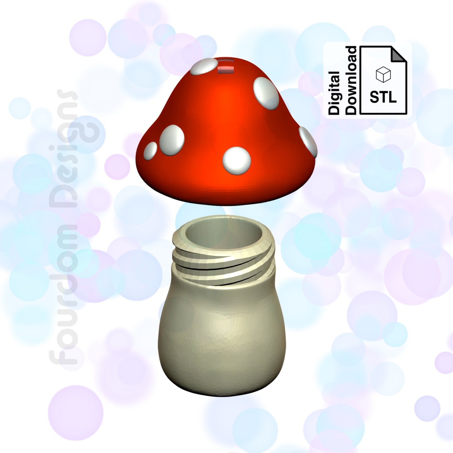 Mushroom Keychain with Removable Screw Top Pill Box Hex STL File for 3D Printing - Digital Download