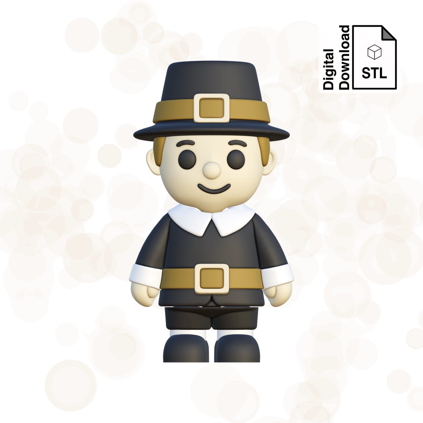 Pilgrim Boy STL File for 3D Printing 3MF File Flexi Print In Place Articulating Wigglet - Digital Download