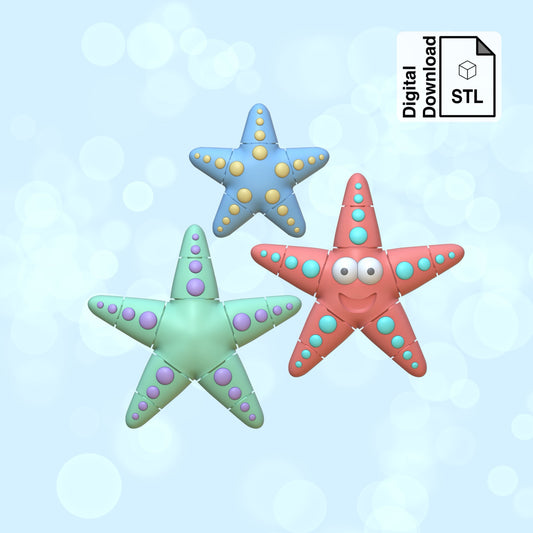 Starfish Flexi STL File for 3D Printing 3MF Flexi Print In Place Articulating Wiggle Pet - Digital Download