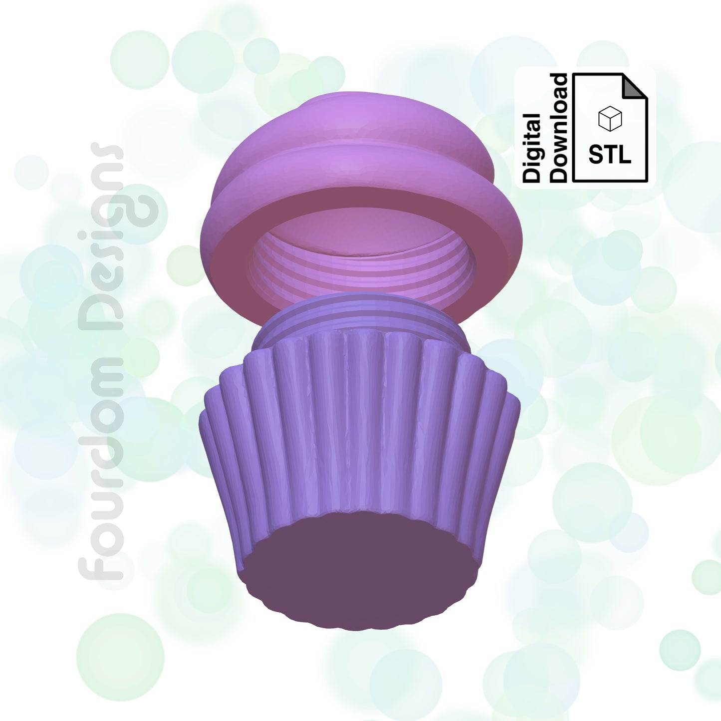 Cupcake Keychain with Removable Screw Top Pill Box Hex STL File for 3D Printing - Digital Download