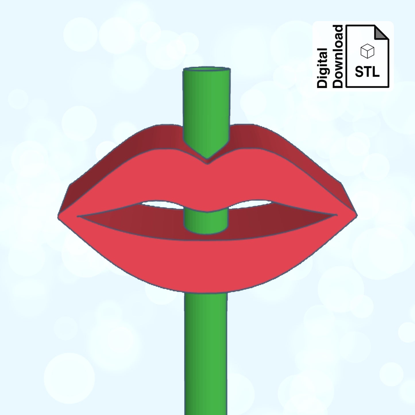 Lips Straw Topper Straw Buddy STL File for 3D Printing - Digital Download