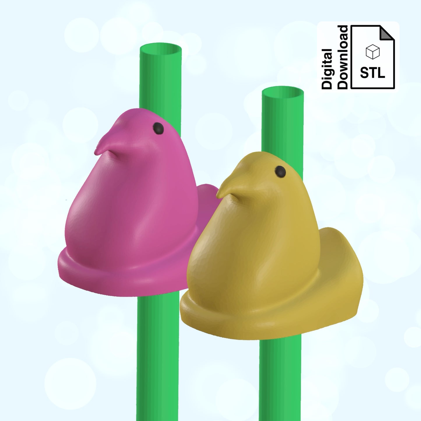 Marshmallow Chick Straw Topper STL File for 3D Printing - Digital Download