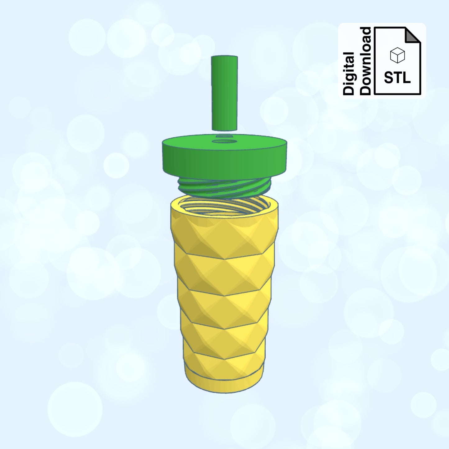Pineapple Tumbler Keychain with Removable Screw Top Pill Box STL File for 3D Printing - Digital Download