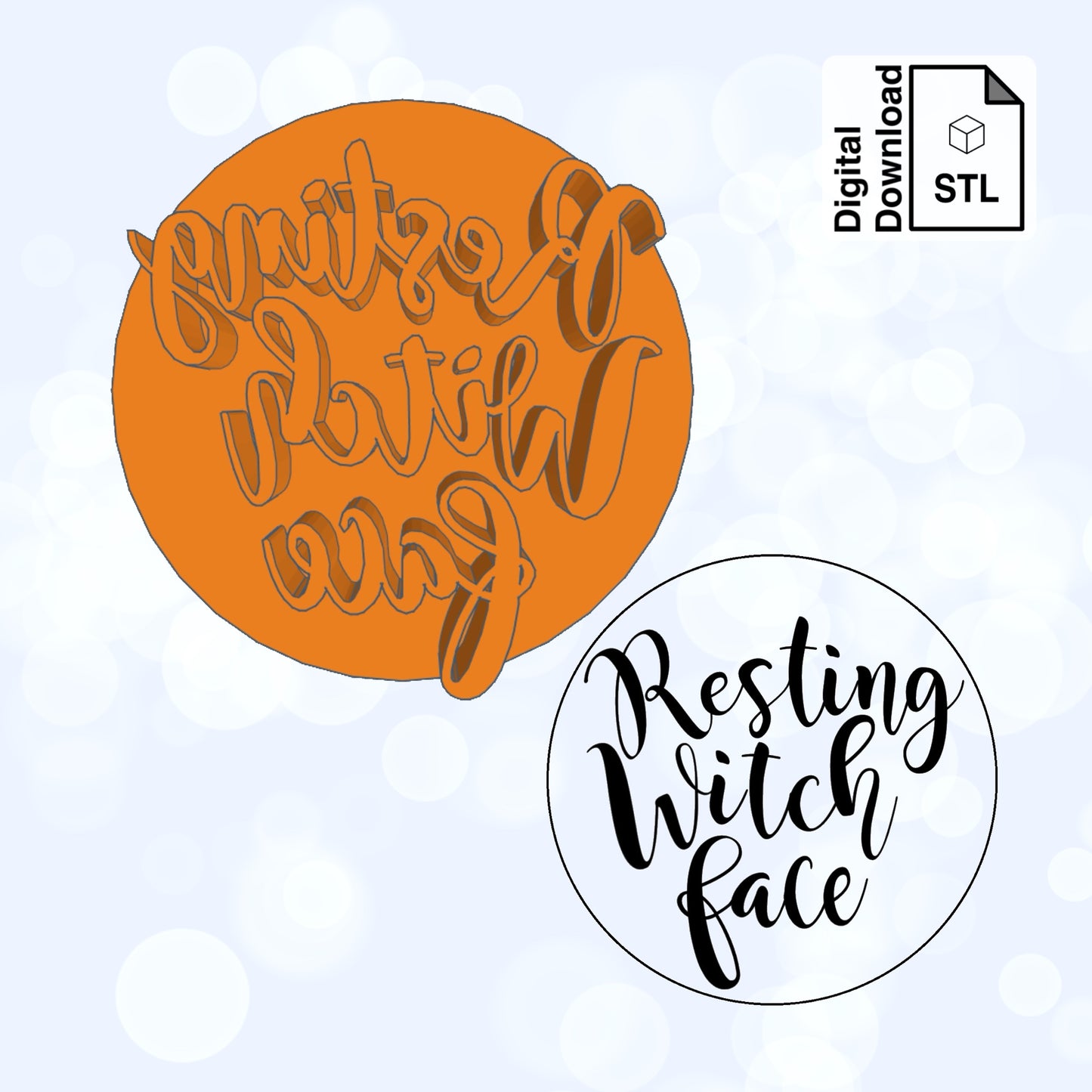 Resting Witch Face Imprint Digital Download STL File for Cookie Cutter Fondant Cutter Clay Cutter 3D Model for 3D Printing