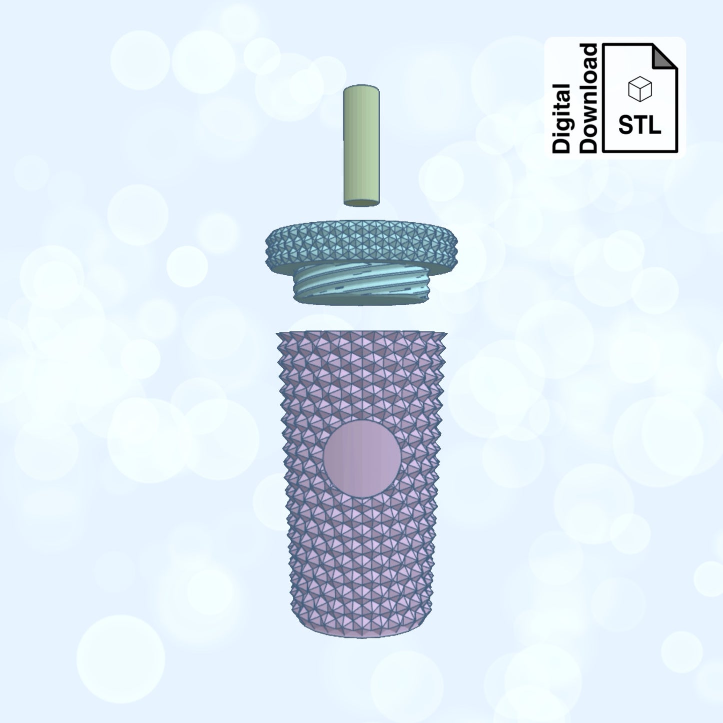 Studded Tumbler Keychain with Removable Screw Top Pill Box Hex STL File for 3D Printing - Digital Download