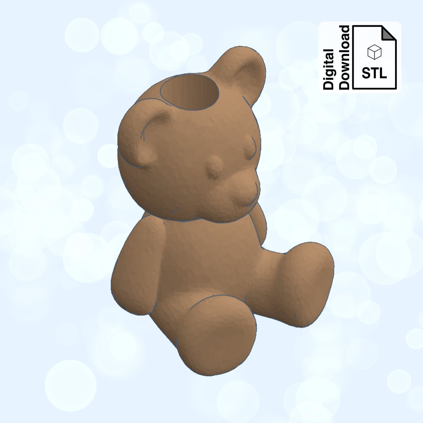 Teddy Bear Straw Topper Straw Buddy STL File for 3D Printing - Digital Download