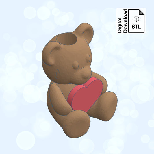 Valentine's Bear Straw Topper Straw Buddy STL File for 3D Printing - Digital Download